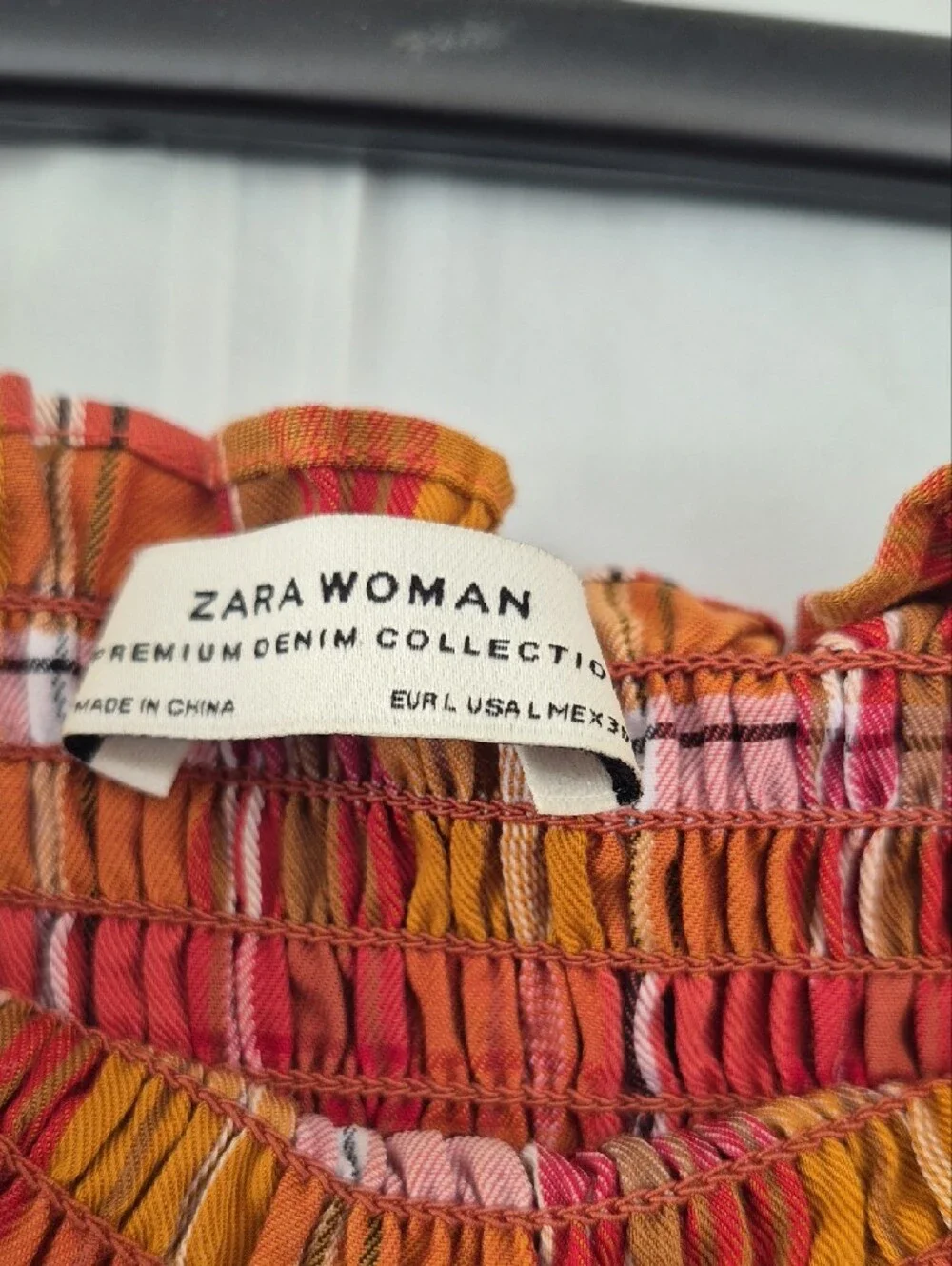 Zara Pink & Mustard Plaid Off-Shoulder Midi Skirt